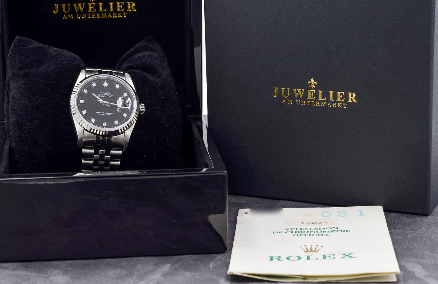 Rolex Datejust 36 Black Diamond Dial I org. Papers I Jubilee I 16234 I 1994