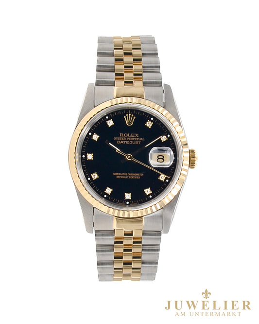 Rolex Datejust I 36mm I Steel Gold 18kt. I Jubilee I Black Diamond Dial I Box & Papers I 16233