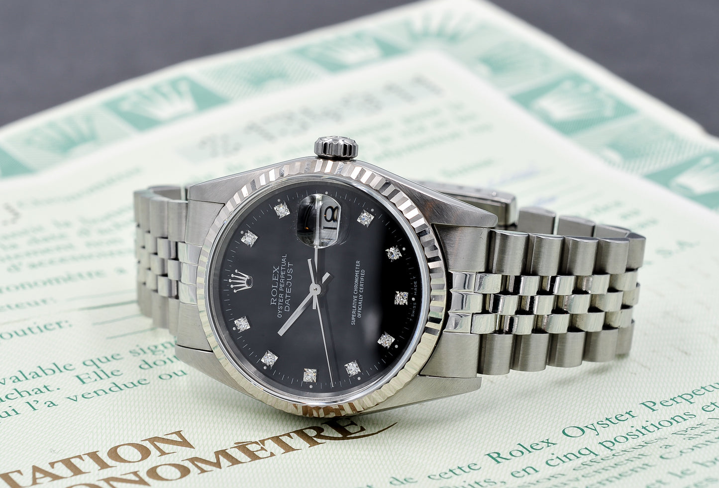 Rolex Datejust 36 Black Diamond Dial I org. Papers I Jubilee I 16234 I 1994