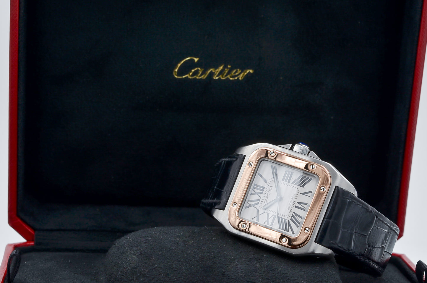 Cartier Santos 100 I Medium I Rosegold Bezel 18kt. I Box & Papers