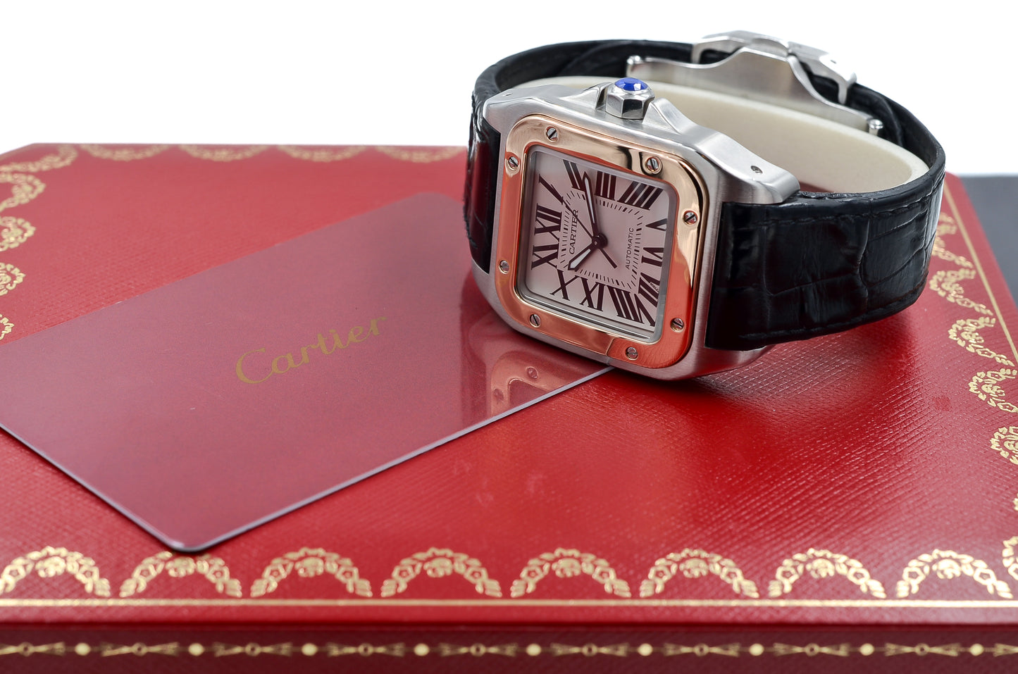 Cartier Santos 100 I Medium I Rosegold Bezel 18kt. I Box & Papers