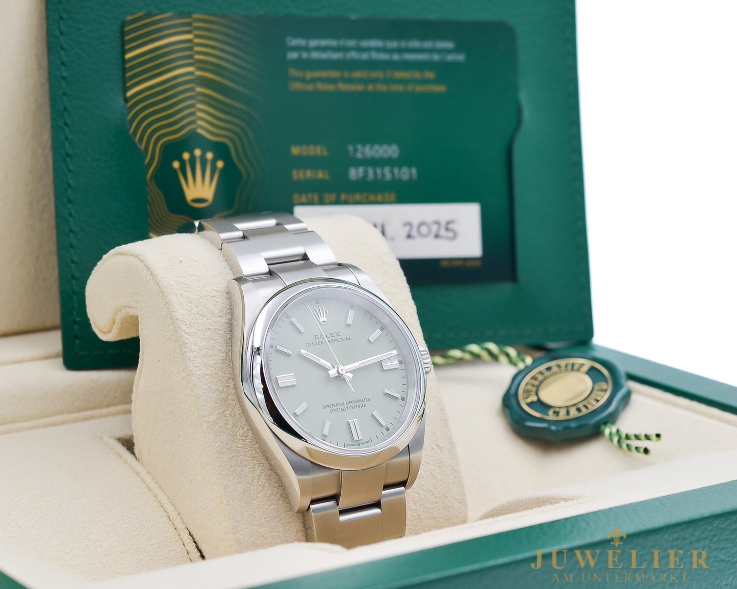 Rolex Oyster Perpetual 36 I Pistachio Dial I Box & Papers I 2025 I 126000