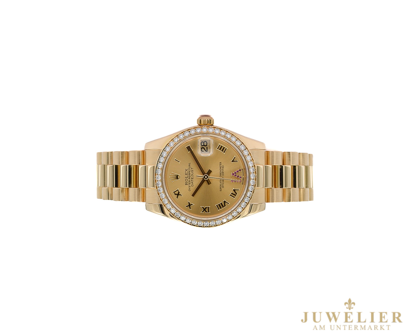 Rolex Datejust 31 I Diamond Bezel I Ruby I Yellowgold 18kt. I LC 100 I Box & Papers