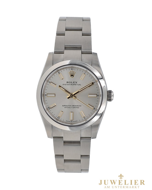 Rolex Oyster Perpetual 34 I Silver Dial I Gold Hands I Box & Papers I 2025I 124200
