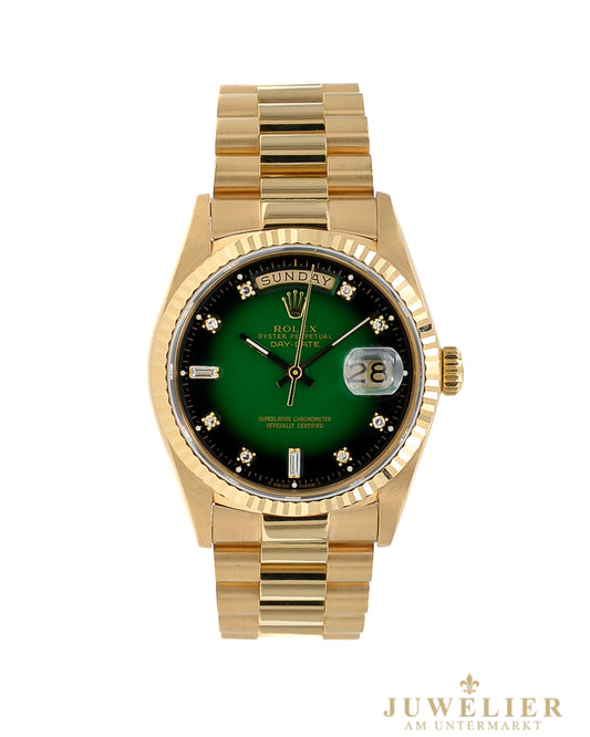 Rolex Day - Date 36 I Yellowgold 18kt. I Green Ombre Diamond Dial I President Bracelet I 18038