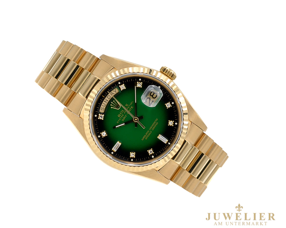 Rolex Day - Date 36 I Yellowgold 18kt. I Green Ombre Diamond Dial I President Bracelet I 18038