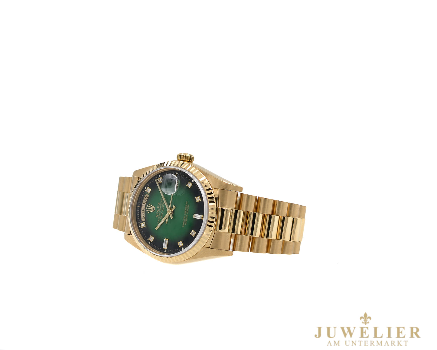 Rolex Day - Date 36 I Yellowgold 18kt. I Green Ombre Diamond Dial I President Bracelet I 18038