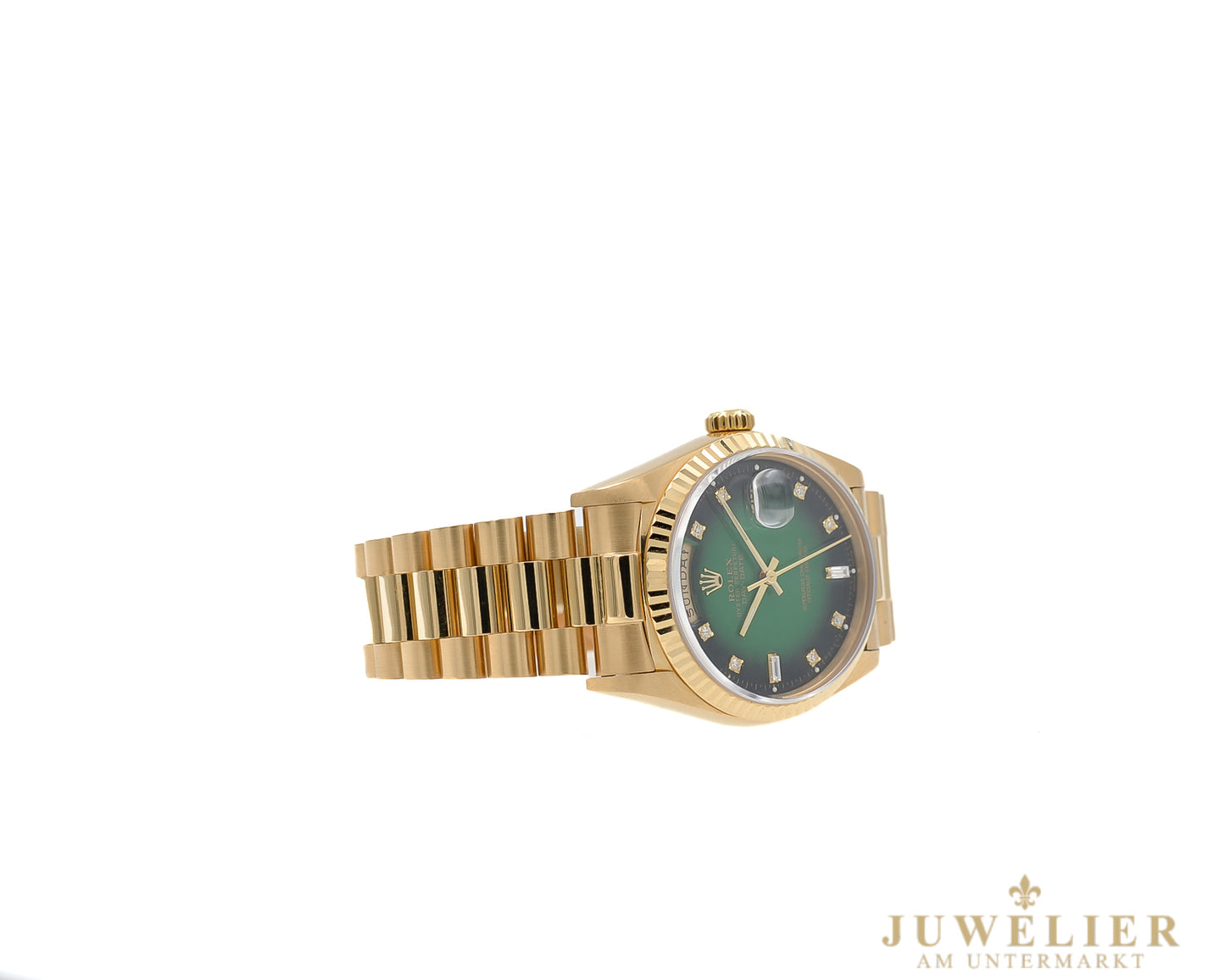 Rolex Day - Date 36 I Yellowgold 18kt. I Green Ombre Diamond Dial I President Bracelet I 18038