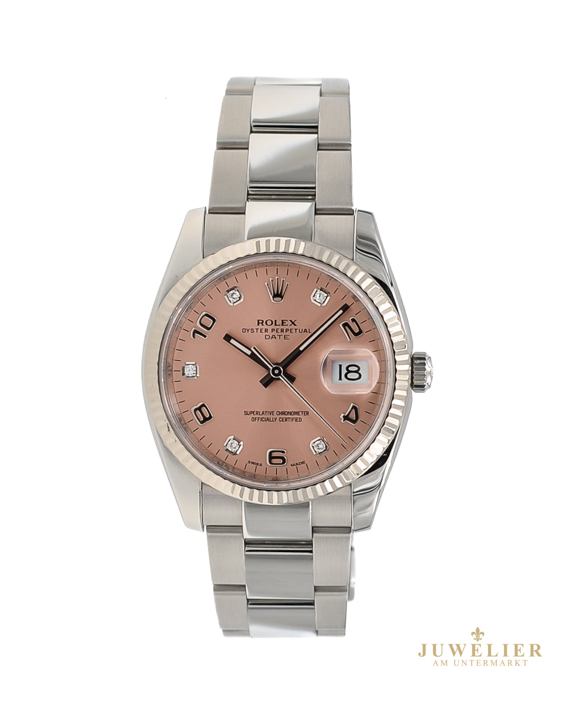 Rolex Oyster Date 34mm I Pink Diamond Dial I Box & Papers I 115234