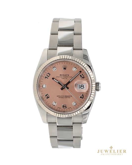 Rolex Oyster Date 34mm I Pink Diamond Dial I Box & Papers I 115234