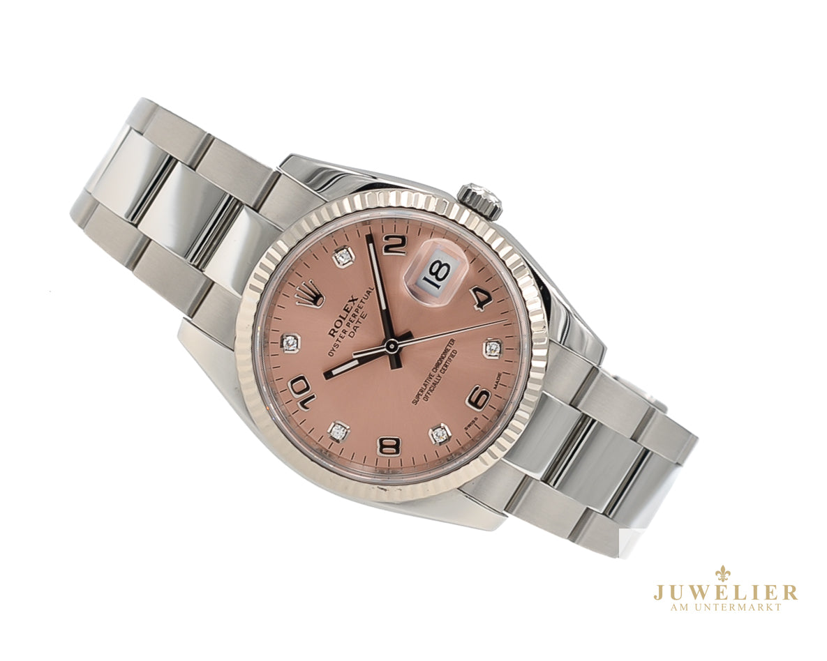 Rolex Oyster Date 34mm I Pink Diamond Dial I Box & Papers I 115234