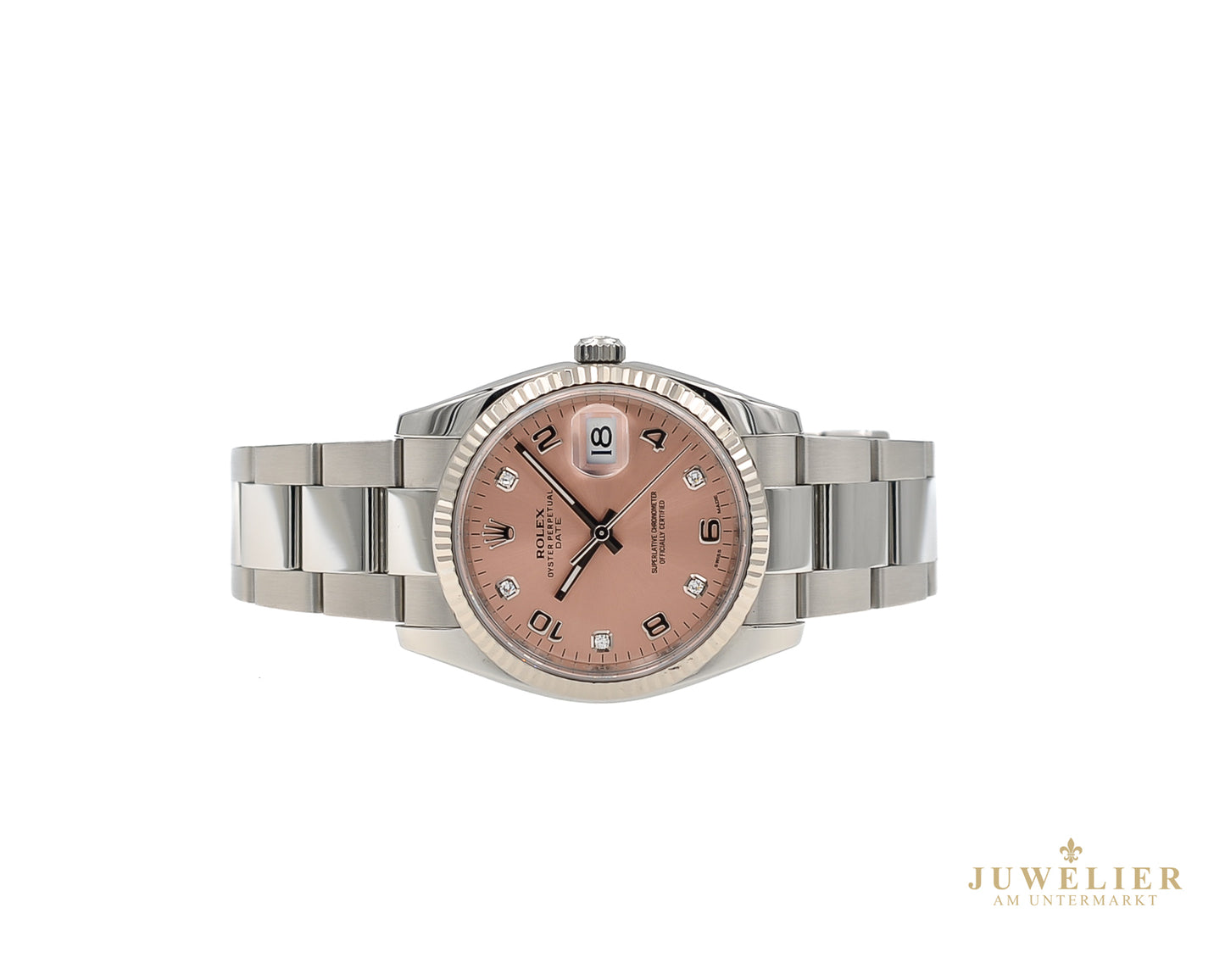 Rolex Oyster Date 34mm I Pink Diamond Dial I Box & Papers I 115234