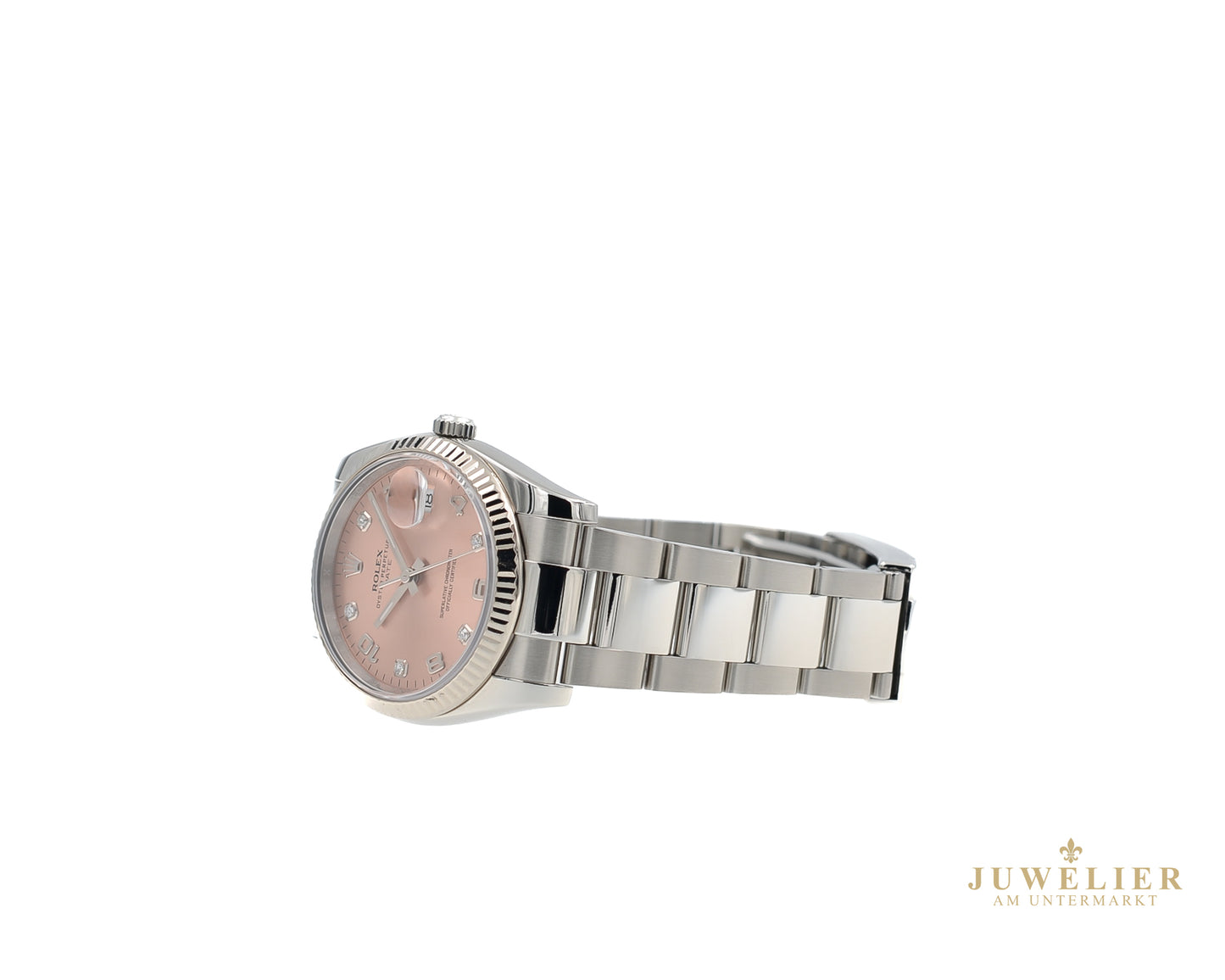 Rolex Oyster Date 34mm I Pink Diamond Dial I Box & Papers I 115234
