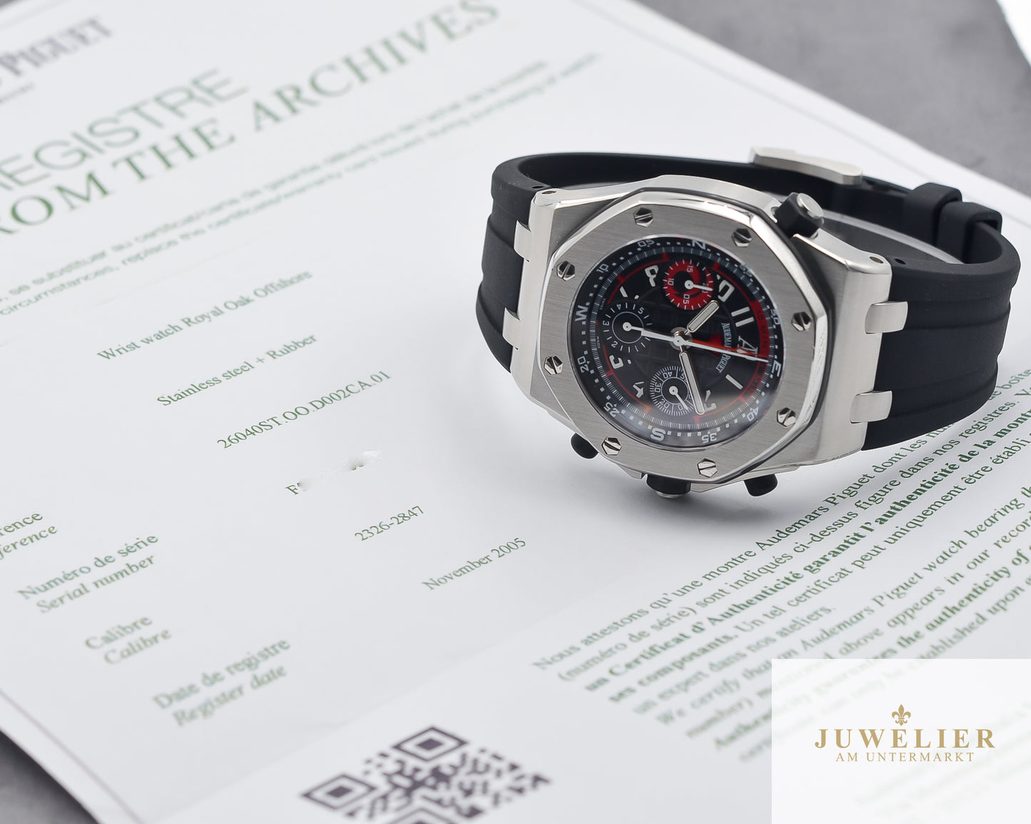 Audemars Piguet Royal Oak Offshore Alinghi Polaris I Steel I Kautschuck I Extract Feom Archive I 2005 I 26040ST